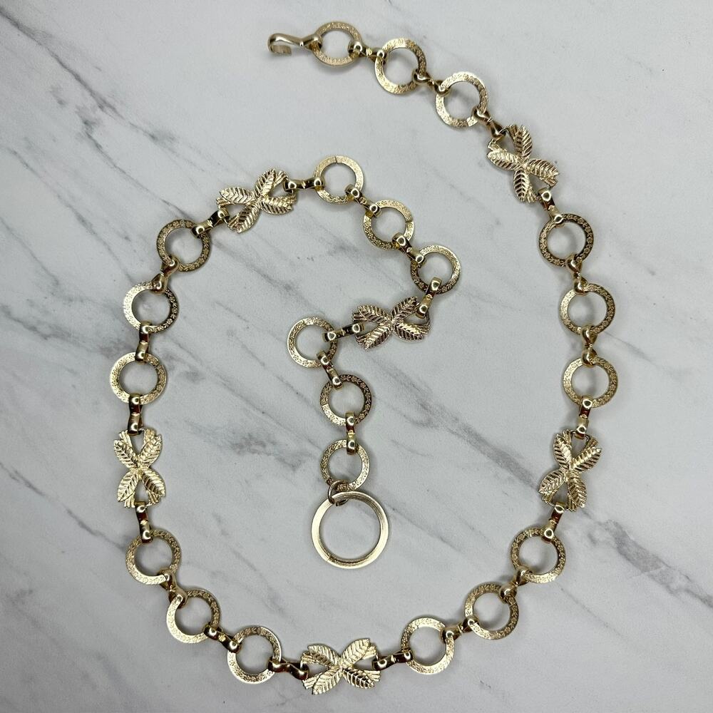 Lightweight Textured Gold Chain Link Belt XS/S Leaf Detail Adjustable ✨